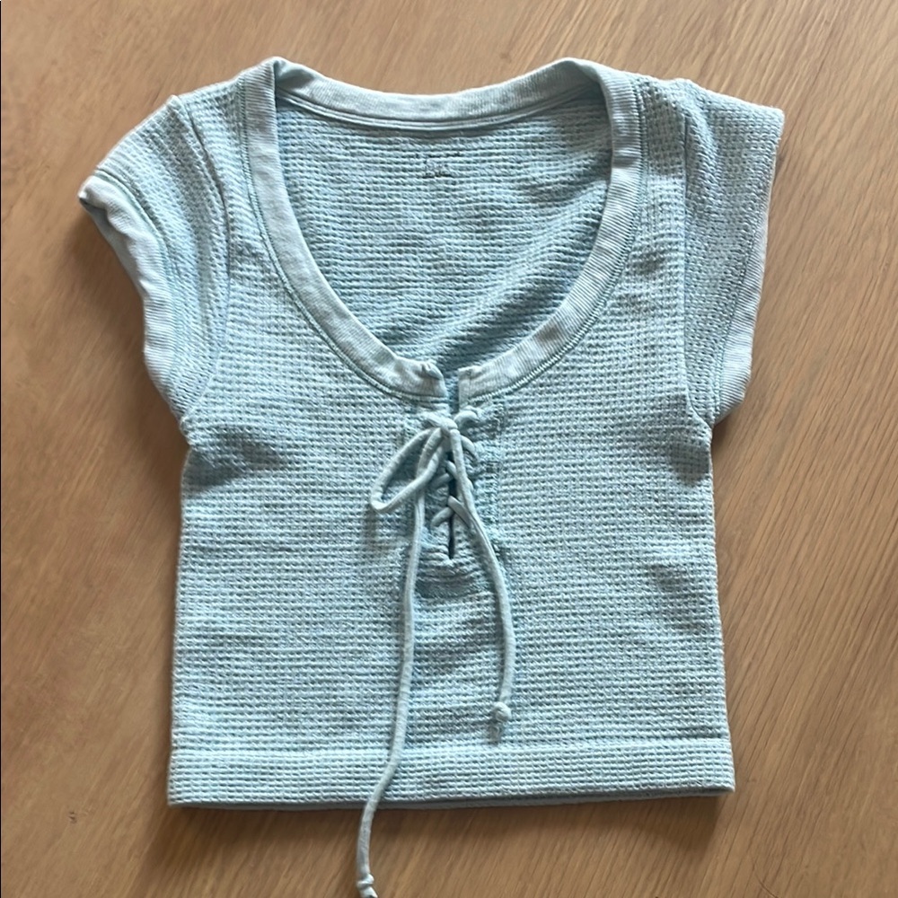Urban Outfitters Light Blue Lace-Up Knit Top XS/S